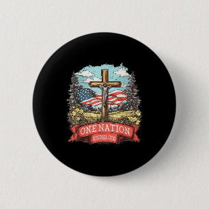 Eine Nation unter Gott Kreuz Jesus USA-Flagge Glau Button