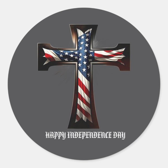 Eine Nation unter Gott: Patriotisches Kreuz Angewo Runder Aufkleber (Vorderseite)