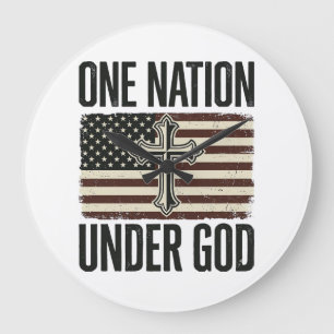 Eine Nation unter Gott patriotisches Kreuz Große Wanduhr