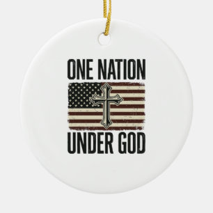 Eine Nation unter Gott Patriotisches Kreuz Keramik Ornament