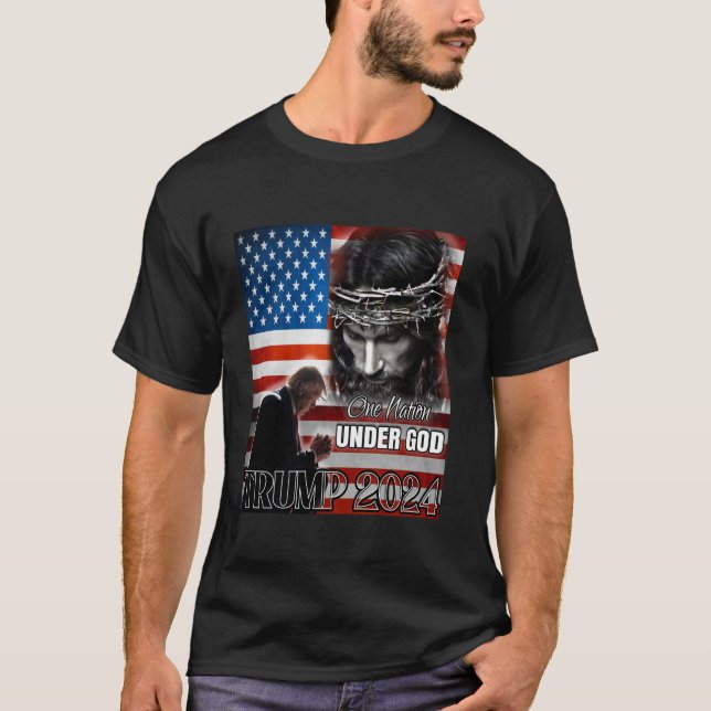 Eine Nation unter Gott Trump 2024 Gottes amerikani T-Shirt (Vorderseite)
