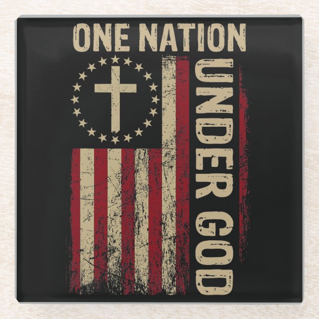 Eine Nation unter Gott Vertikaler Christlicher Ame Glasuntersetzer (Vorderseite)