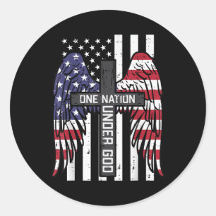 Eine Nation unter Gottes Cross Flag Wings Memorial Runder Aufkleber