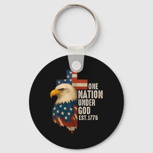 Eine Nation unter Gottes Flag 4. Juli Patriotic Ch Schlüsselanhänger