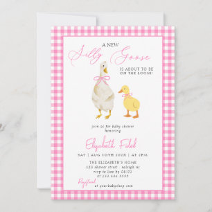 Eine neue Alberne Gänsepink Gingham Baby Dusche Einladung