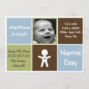eine neue Herz Name Tag Baby Junge Einladung