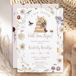 Eine neue Kapitel Baby Shower Storybook Wildblume Einladung