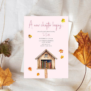 Eine neue Kapitel-Bibliothek Herbstbücher rosa Kin Einladung
