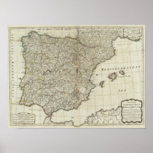 Eine neue Karte der Königreiche Spanien und Portug Poster