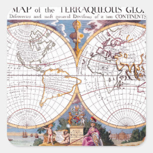 Eine neue Karte des kolossalen Globe-Aufklebers Quadratischer Aufkleber