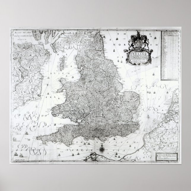 Eine neue Karte des Königreichs England Poster (Vorne)