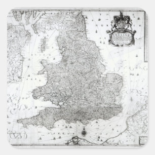 Eine neue Karte des Königreichs England Quadratischer Aufkleber