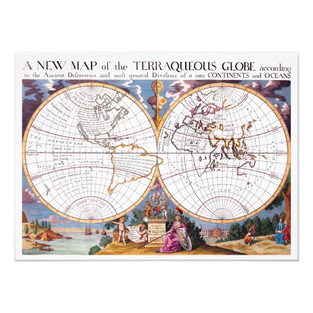 Eine neue Karte des Terraqueus Globe Foto Print (Vorne)