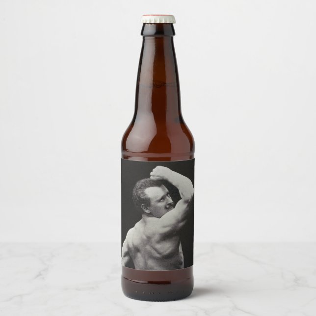 Eine neue Pose von StrongMen Eugen Sandow Bodybuil Bierflaschenetikett (Vorderseite)