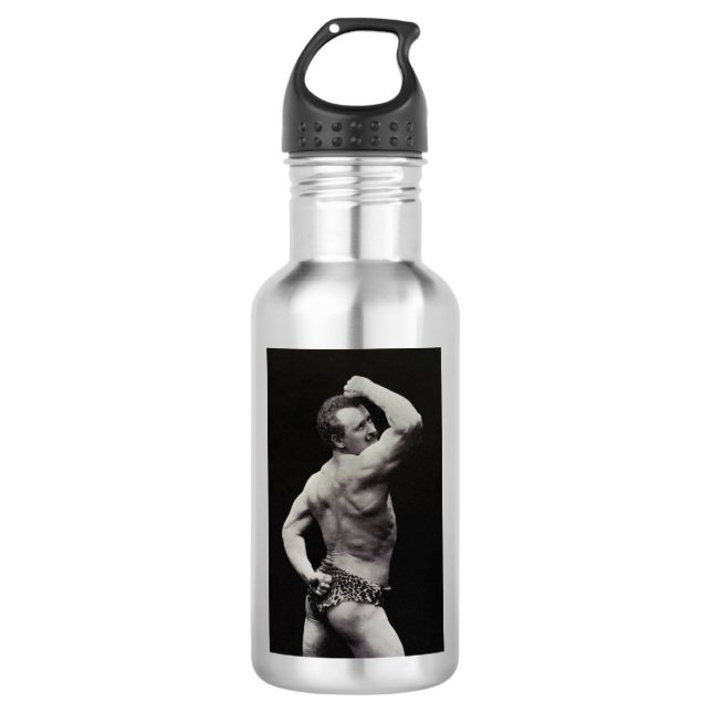 Eine neue Pose von StrongMen Eugen Sandow Bodybuil Edelstahlflasche (Vorderseite)