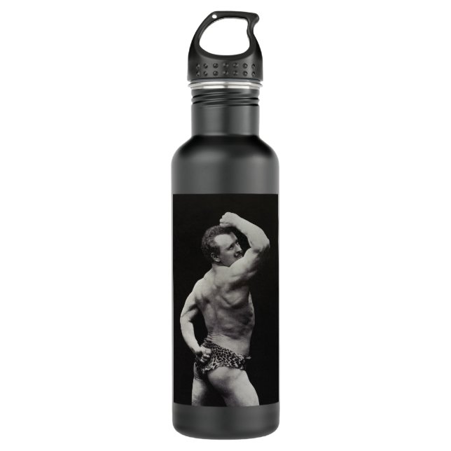 Eine neue Pose von StrongMen Eugen Sandow Bodybuil Edelstahlflasche (Vorderseite)
