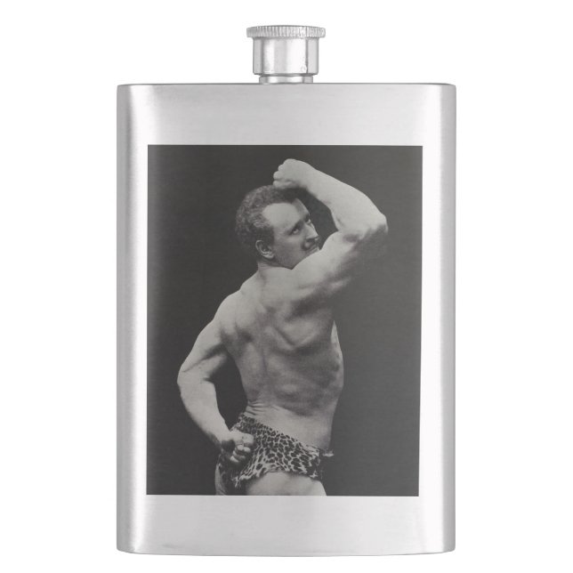Eine neue Pose von StrongMen Eugen Sandow Bodybuil Flachmann (Vorderseite)