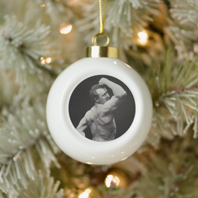 Eine neue Pose von StrongMen Eugen Sandow Bodybuil Keramik Kugel-Ornament (Baum)