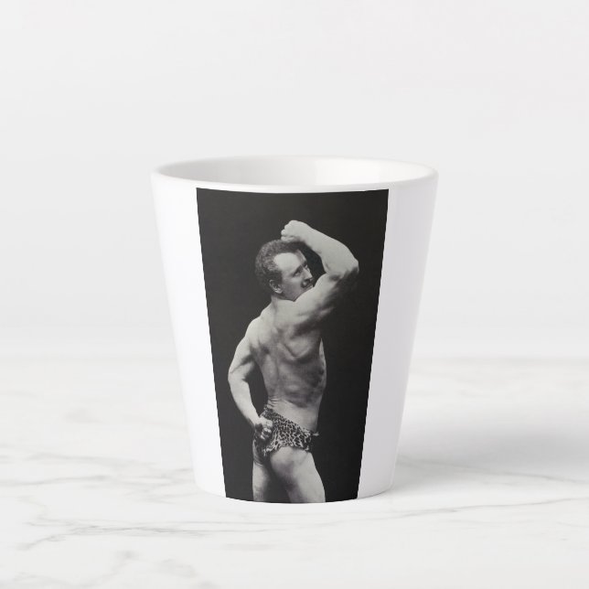 Eine neue Pose von StrongMen Eugen Sandow Bodybuil Milchtasse (Vorderseite)