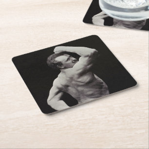 Eine neue Pose von StrongMen Eugen Sandow Bodybuil Rechteckiger Pappuntersetzer