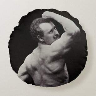 Eine neue Pose von StrongMen Eugen Sandow Bodybuil Rundes Kissen