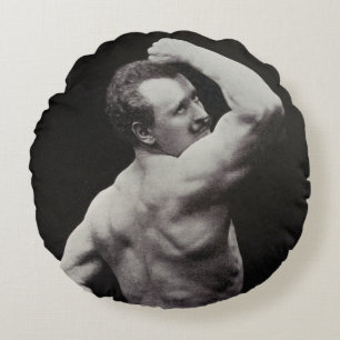 Eine neue Pose von StrongMen Eugen Sandow Bodybuil Rundes Kissen