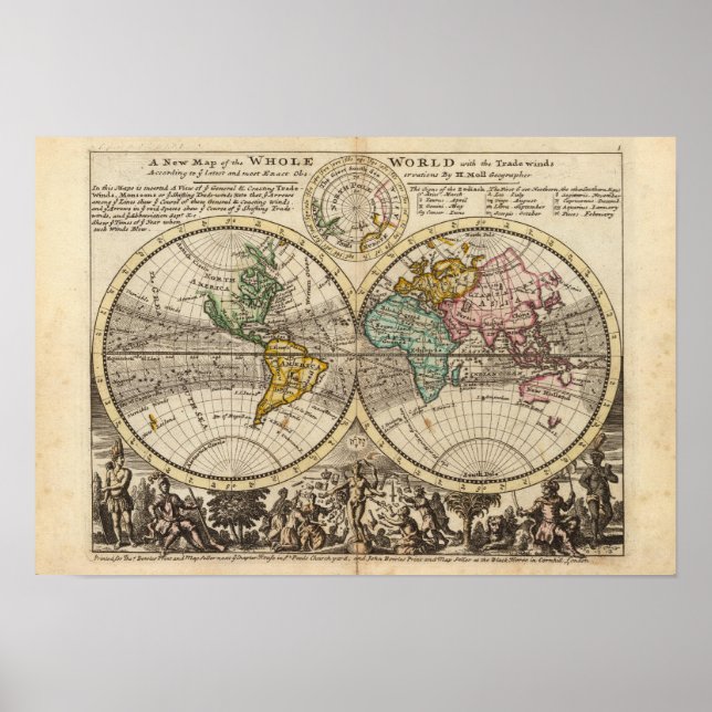 Eine neue Weltkarte mit Passatwinde Poster (Vorne)