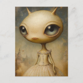 Eine niedliche Alien in einem rosa Kleid Postkarte