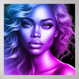 Eine niedliche blaue und violette Frau an einer Wa Poster