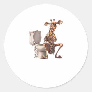 Eine Niedliche Giraffe in Pajamas auf einer Toilet Runder Aufkleber