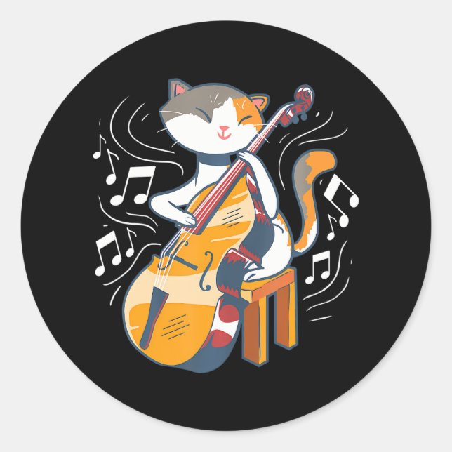 Eine Niedliche Katze, die doppelten Bass spielt Runder Aufkleber (Vorderseite)