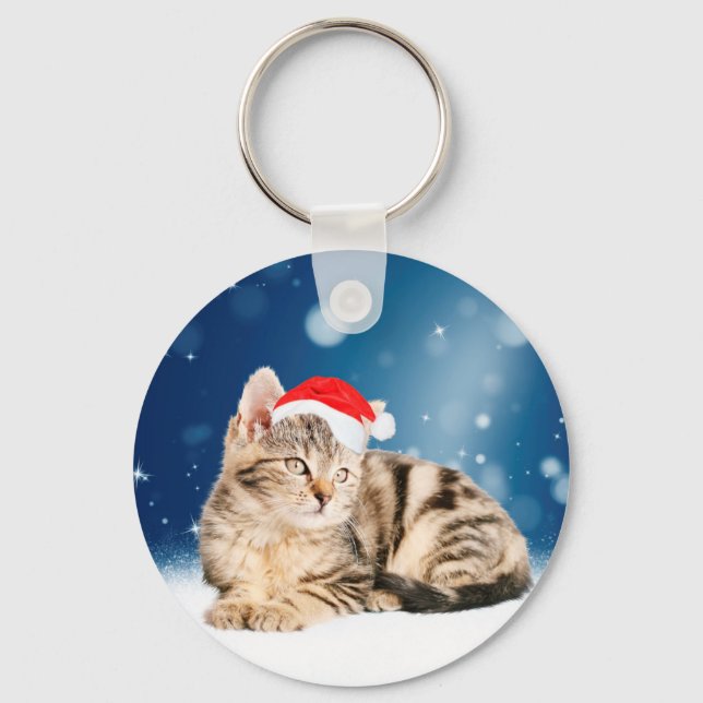 Eine Niedliche Katze, die einen Weihnachtsschnee i Schlüsselanhänger (Vorderseite)