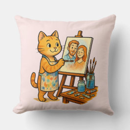 Eine niedliche Katze malt ein Portrait ihrer Famil Kissen