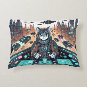 Eine niedliche Katze wie ein Pilot navigiert futur Dekokissen