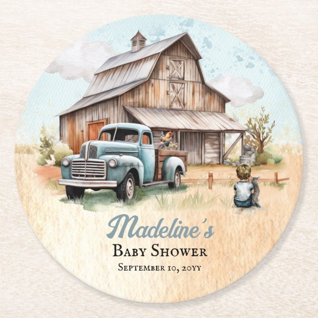 Eine Niedliche kleine Bauer-Babydusche Runder Pappuntersetzer (Vorderseite)