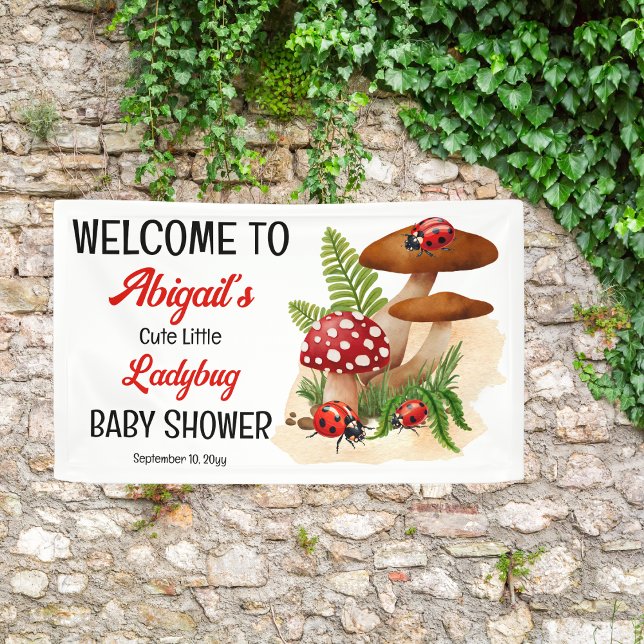 Eine Niedliche kleine Ladybug ist auf dem Weg zur  Banner ("A Cute Little Ladybug Is On Her Way!" Girl Baby Shower Banner)
