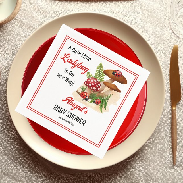 Eine Niedliche kleine Ladybug ist auf dem Weg zur  Serviette ("A Cute Little Ladybug Is On Her Way!" Girl Baby Shower Paper Napkins)