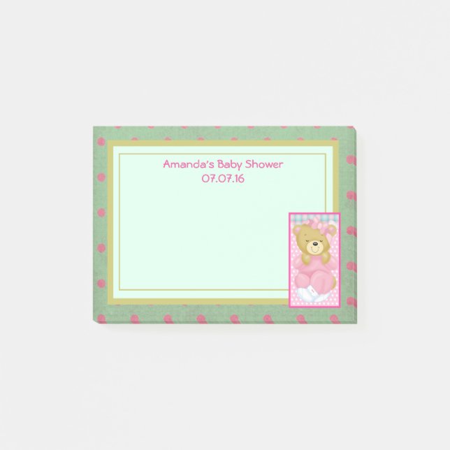 Eine Niedliche Pink Bear Baby Dusche Post-it Klebezettel (Vorderseite)