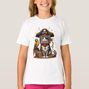 Eine niedliche Piratenkatze mit TV auf dem Kopf T-Shirt