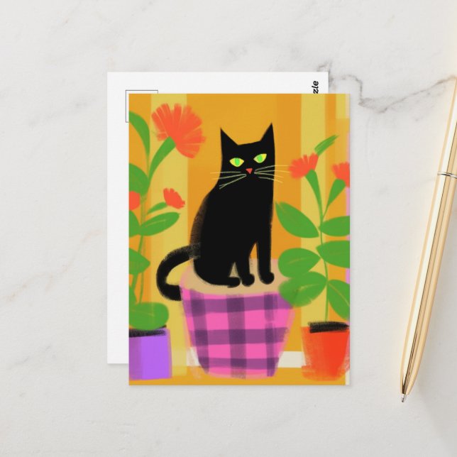 Eine Niedliche schwarze Katze Postkarte (Vorderseite/Rückseite Beispiel)