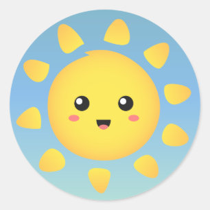 Eine niedliche und glückliche Sonne, die hell Runder Aufkleber