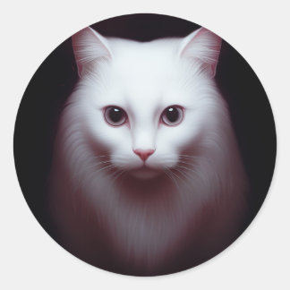 Eine Niedliche, weiße, flauschige Katze, digitale  Runder Aufkleber