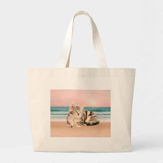 Eine Niedlichere gestreifte Katze am Strand mit So Jumbo Stoffbeutel (Vorne)