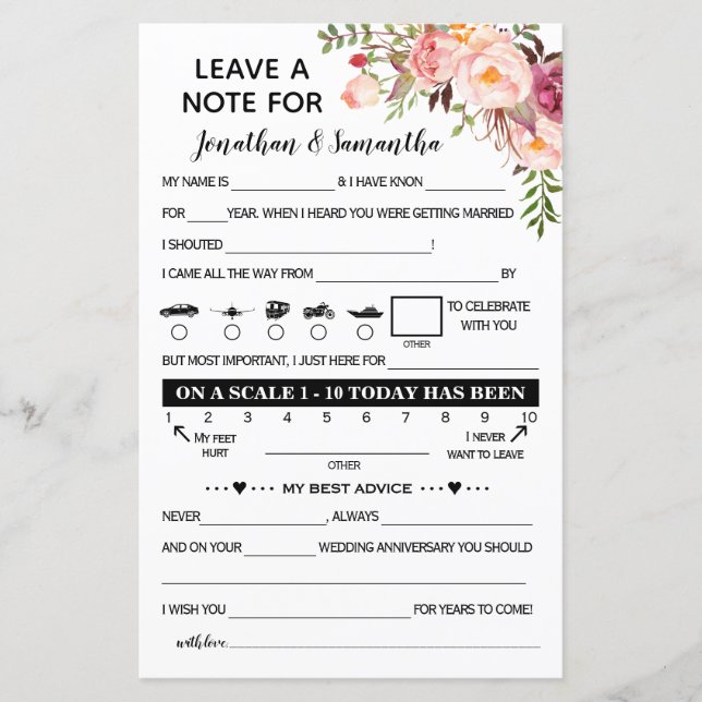 Eine Note für eine zweisprachige rosa Hochzeit ver (Vorderseite)