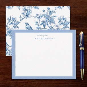 Eine Notiz von Blaue Chinoiserie-Blumennotiz Mitteilungskarte