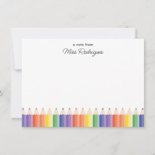 Eine Notiz von bunter Regenbogen-Bleistift-Lehrer- Mitteilungskarte