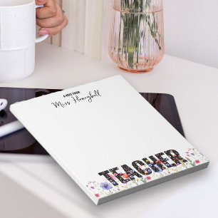 Eine Notiz von Lehrer Pretty Wildflower Notizblock