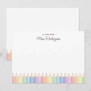 Eine Notiz von Pastell-Regenbogen-Bleistift-Lehrer Mitteilungskarte