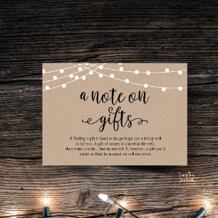 Eine Notiz zu Geschenken, rustikale Hochzeit Begleitkarte