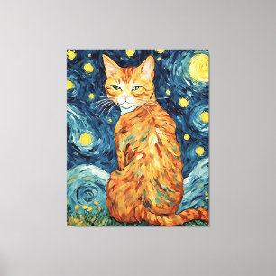 Eine orange getigerte Katze in Der Sternennacht Leinwanddruck